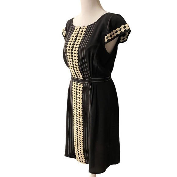 Anthro Plenty Tracy Reese Silk Fit Flare Mini Dress Short Sleeve Black 4 - Picture 3 of 11